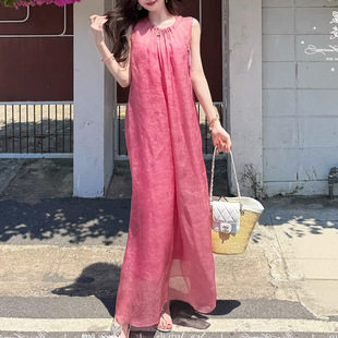 现货 妃子笑 桑蚕丝晕染吊带两件套夏季度假连衣裙小个子海边