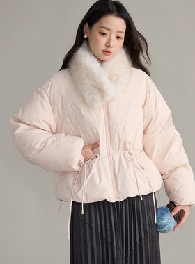 【梦幻冬日】歌铭韩系通勤蝴蝶结系带毛领外套女装新款棉服W982C