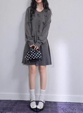 开衫背心裙套装26春秋季新款女上衣毛衣连衣裙短裙灰ksb240800