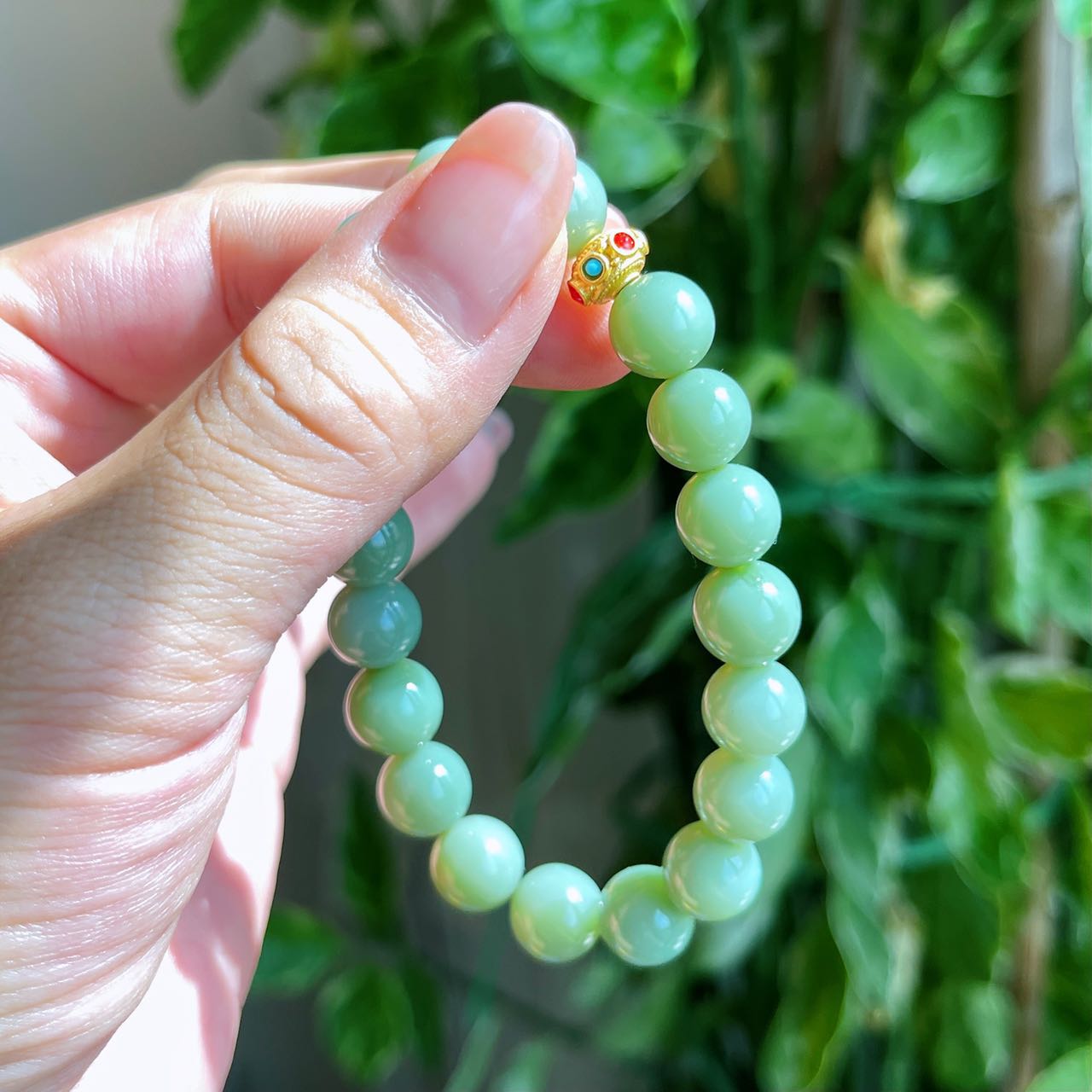 天然和田玉俄罗斯碧玉俄料粉青圆珠手串无结构高品质卡10玉石手链