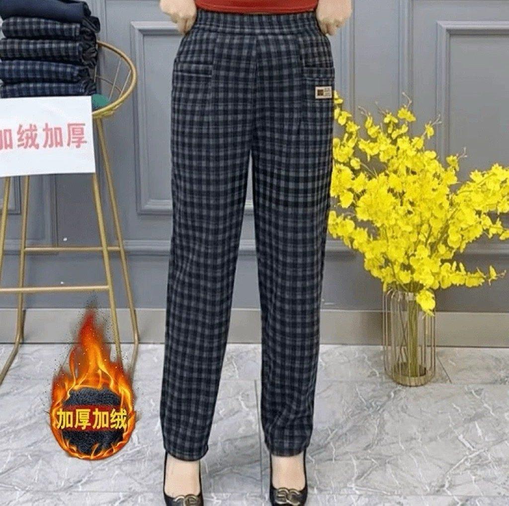 秋冬新款加绒加厚格子休闲裤2026冬季宽松显瘦休闲减龄直筒哈伦裤,女装/女士精品,中老年女装,淘宝优惠券,粉丝福利购,淘宝优惠卷