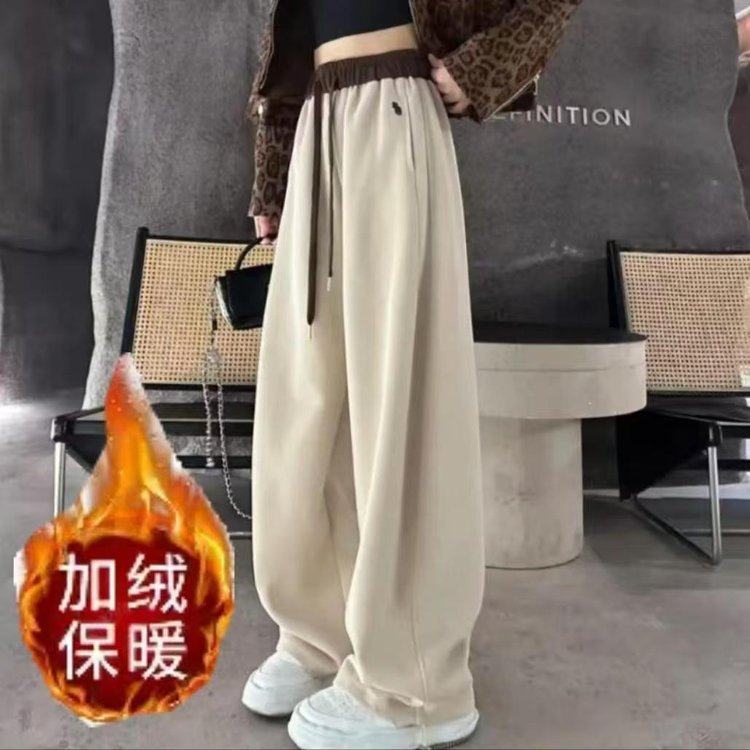 美式撞色拼接弯刀运动裤女秋冬加绒2025新款高腰休闲直筒香蕉卫裤,女装/女士精品,卫裤,淘宝优惠券,粉丝福利购,淘宝优惠卷