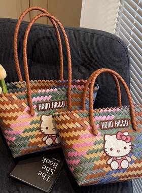 菜篮子编织包包女竹编饭盒度假风大容量手拎藤条手提篮伴手礼拎兜