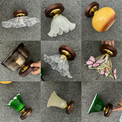 美式中古过道进门玄关单头吸顶灯浪漫法式小阳台灯衣帽间玻璃灯罩