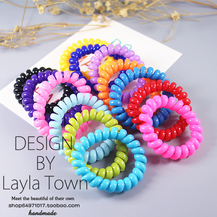 韩版头绳皮筋荧光色电话线发圈