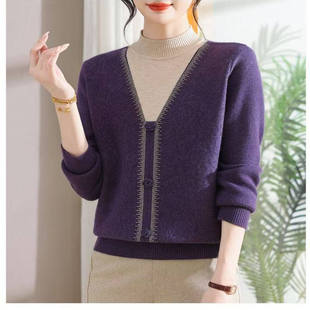 上衣羊毛衫 2025新款 百搭冬季 时尚 洋气打底 毛衣女加绒假两件针织衫