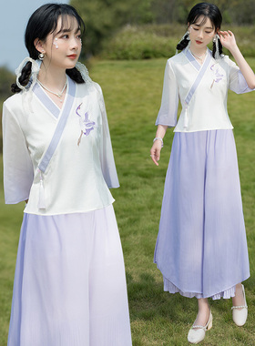 民国女装唐装款复古汉服协襟改良旗袍中式盘扣上衣阔腿裤套装