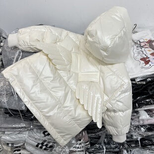 实体店高端品质女孩小中童装冬季洋气外套连帽天使翅膀防污羽绒服