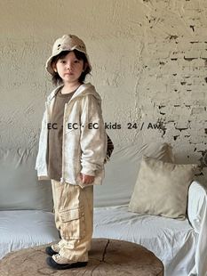 尔菲梵EC潮牌男秋天季款小童装纯棉拉链连帽开衫英文长袖卫衣外套