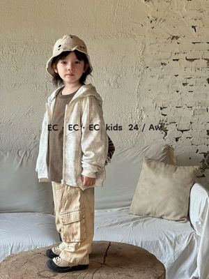 尔菲梵EC潮牌男秋天季款小童装纯棉拉链连帽开衫英文长袖卫衣外套