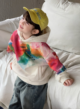 尔菲梵EC潮牌EFF男冬天季款加厚一体绒小中大童装洋气幻彩色卫衣