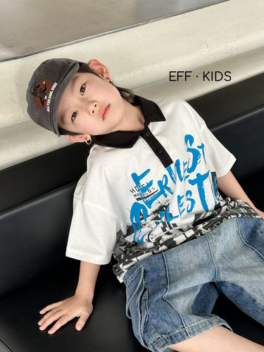 尔菲梵EC潮牌EFF夏天季款男中大童装纯棉短袖英文字母t恤polo衫