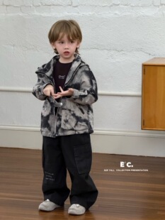 尔菲梵Ec潮牌男孩宝宝小童装冬季款加绒扎染连帽洋气外套上衣酷