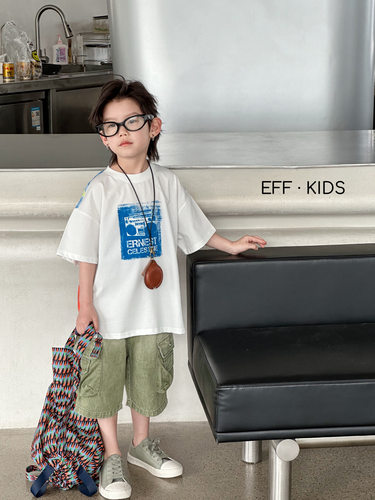 尔菲梵EC潮牌EFF夏天季款男中大童装纯棉短袖圆领电视机t恤衫