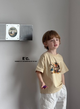 Ec尔菲梵潮牌小男孩宝宝童装夏天季卡通高达短袖纯棉圆领t恤上衣