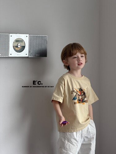 Ec尔菲梵潮牌小男孩宝宝童装夏天季卡通高达短袖纯棉圆领t恤上衣