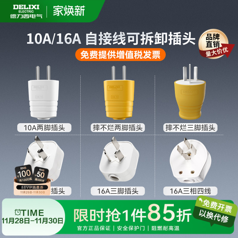 德力西插头10啊6a二三脚