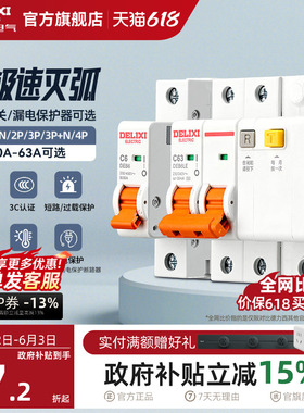 德力西空气开关断路器家用漏电保护器2P63a电闸总空开带漏电保护