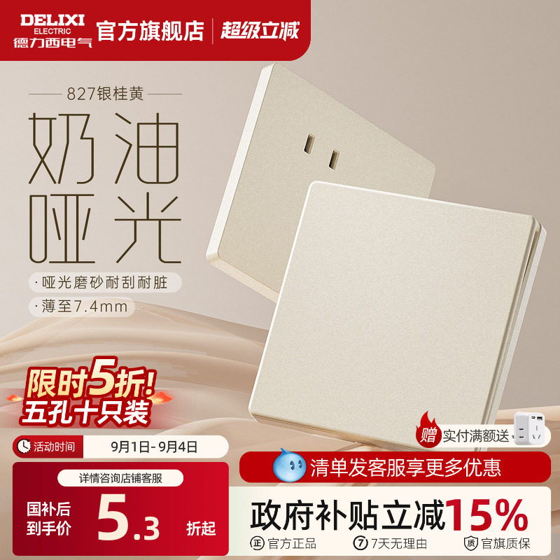 德力西哑光磨砂奶油风开关插座图片