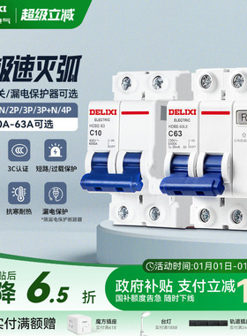 德力西空气开关断路器家用漏电保护器2P63a电闸总空开带漏电保护