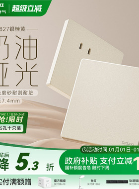 德力西官方旗舰店827奶油风哑光开关五孔插座空调16A面板银桂黄