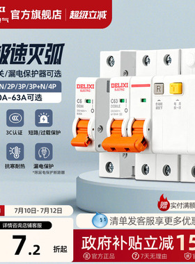 德力西空气开关断路器家用漏电保护器2P63a电闸总空开带漏电保护