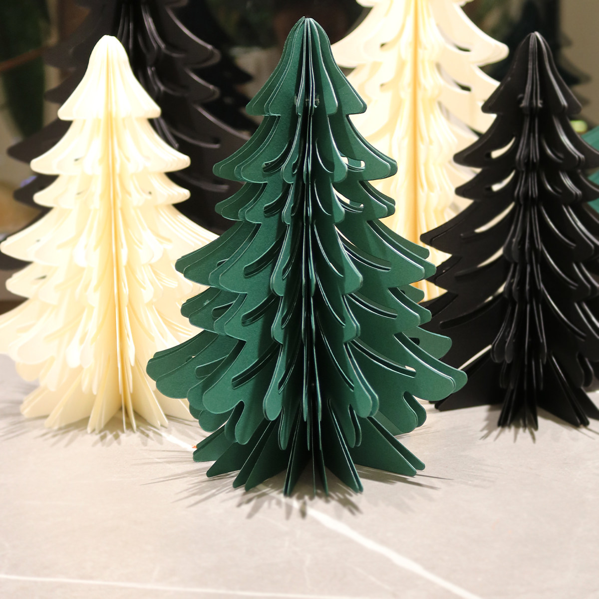 圣诞节装饰厚纸蜂巢纸质圣诞树桌面卧室餐厅店面摆件立体小树雪松