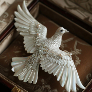 原创和平鸽胸针高定精工天然淡水珍珠鸟高档奢华大衣徽章胸花礼物