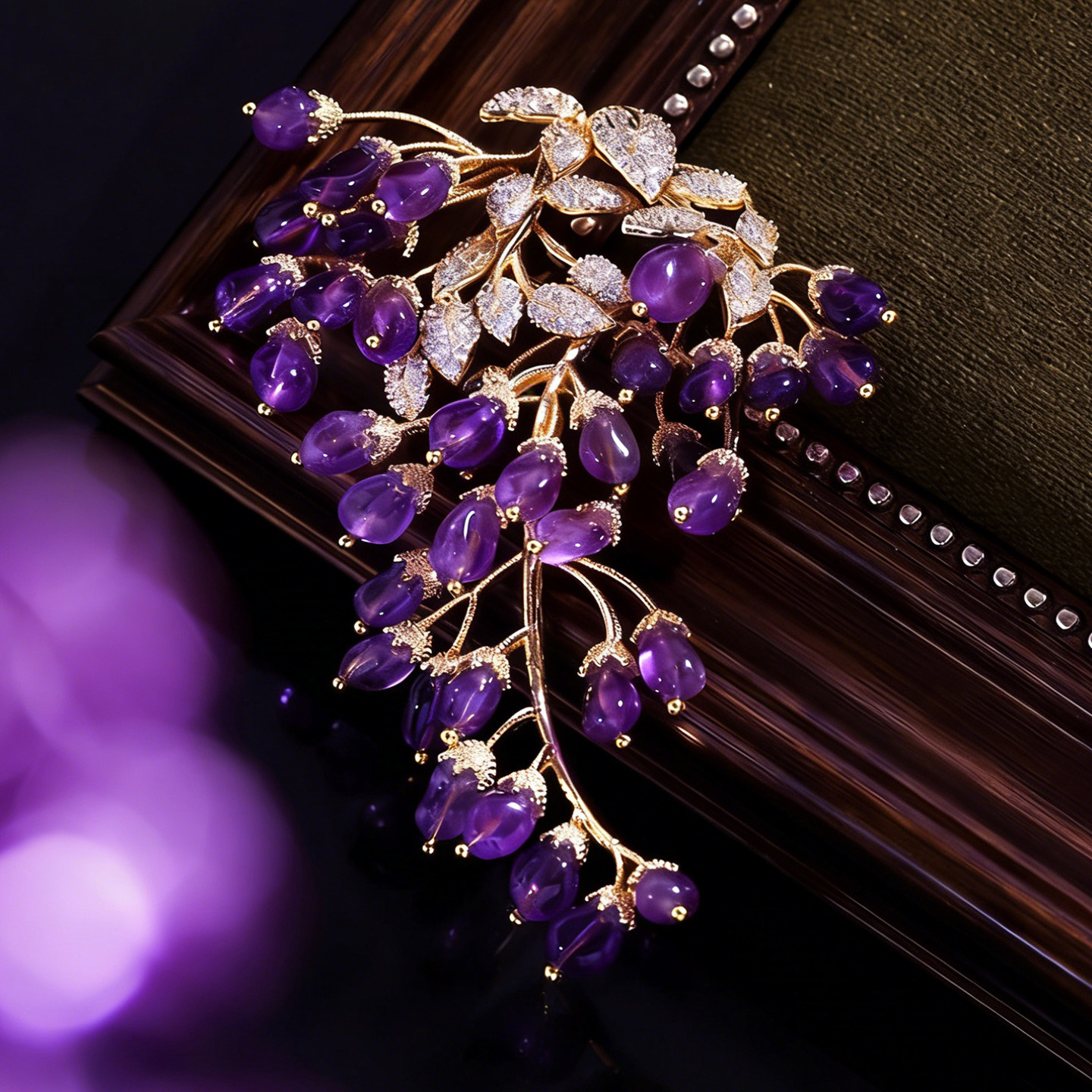 原创高定天然紫水晶紫藤花胸针轻奢精工礼服时尚轻奢百搭礼服胸花