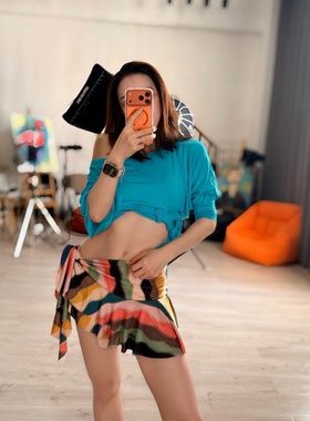 纪小白【哈娜】双层荷叶边臀巾肚皮舞东方舞绑带裙舞蹈半身裙印花