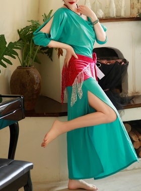 纪小白原创东方舞民俗撞色袍子发带演出服练功服肚皮舞轻奢显瘦新