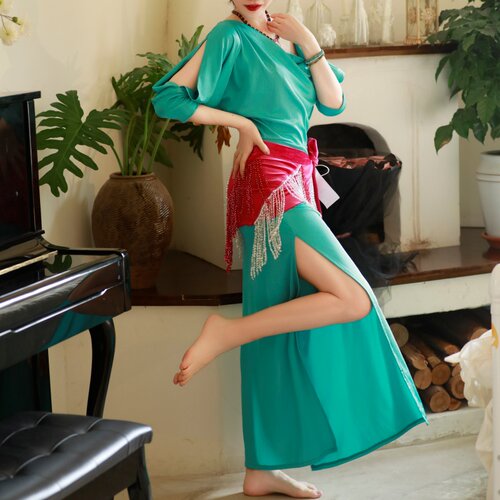 撞色肚皮舞东方舞表演出服装套装