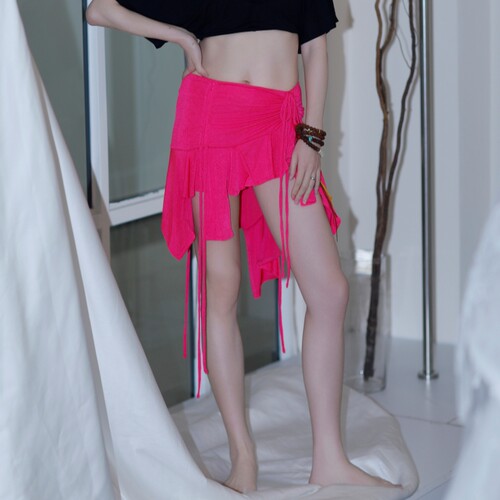 纪小白原创肚皮舞流苏抽绳短裙