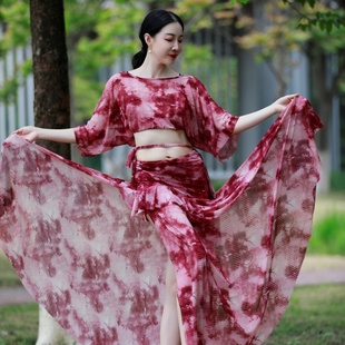 纪小白原创肚皮舞轻奢舞蹈服分体套装 上衣双侧开叉 显瘦遮肉蝙蝠袖