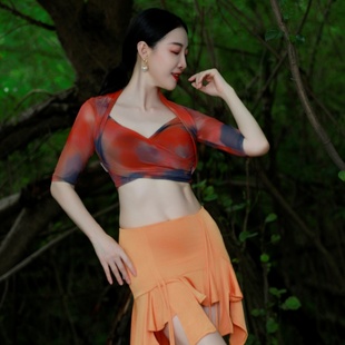 东方舞舞蹈服新款 纪小白原创肚皮舞练功服上衣网纱轻奢法式 短款