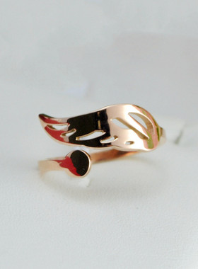 天使之翼翅膀钛钢18K玫瑰金戒指