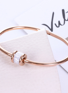 日韩时尚冰晶石钛钢玫瑰金手镯