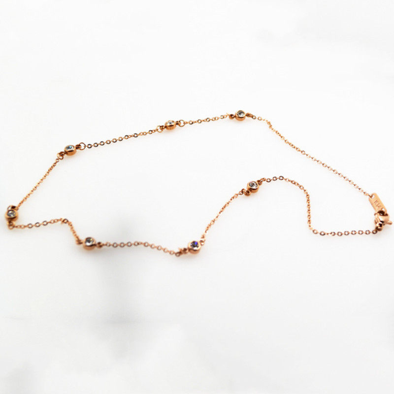 甜美7小钻闪钻吊坠钛钢锁骨链 日韩时尚镶钻女款不掉色玫瑰金项链