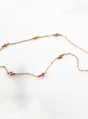 日韩七粒钻钛钢玫瑰金锁骨链项链