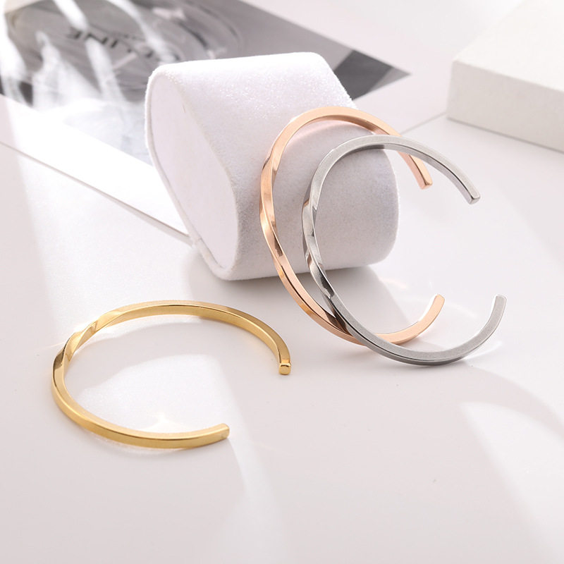 欧美线径简约光面开口素圈手镯 小众设计感ins冷淡风男女钛钢手环