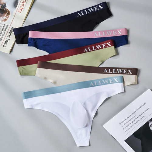 男士冰丝丁字裤性感撞色低腰无痕轻薄透气凸囊运动内裤欧美T裤