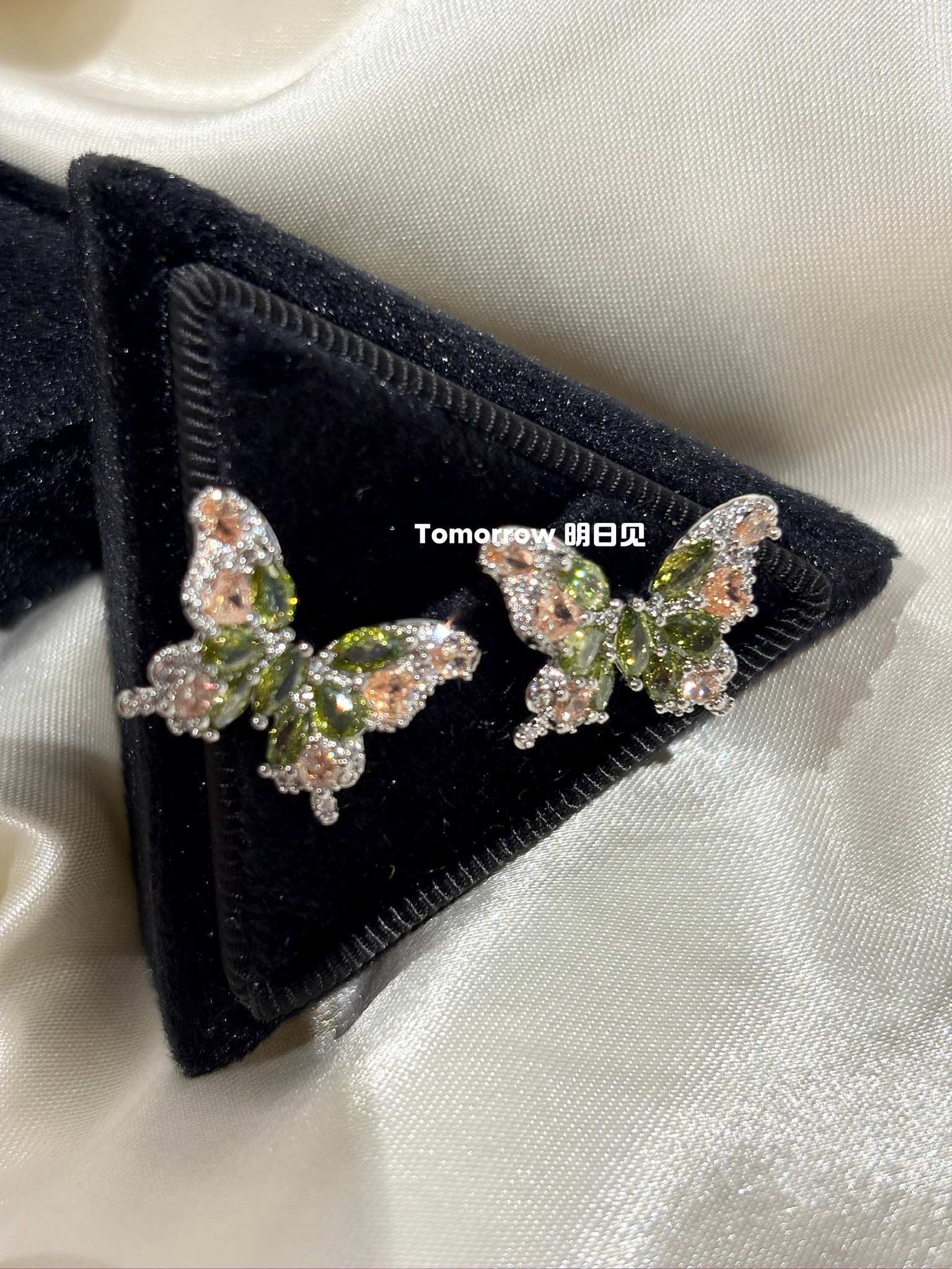 明日见｜林间蝶影 S925银针复古锆石甜美闪亮百搭贵气感耳钉