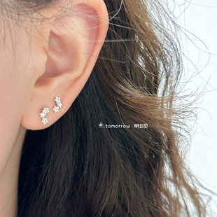 明日见｜点点繁星 精致闪钻五角星耳钉女小巧百搭999纯银养耳防敏
