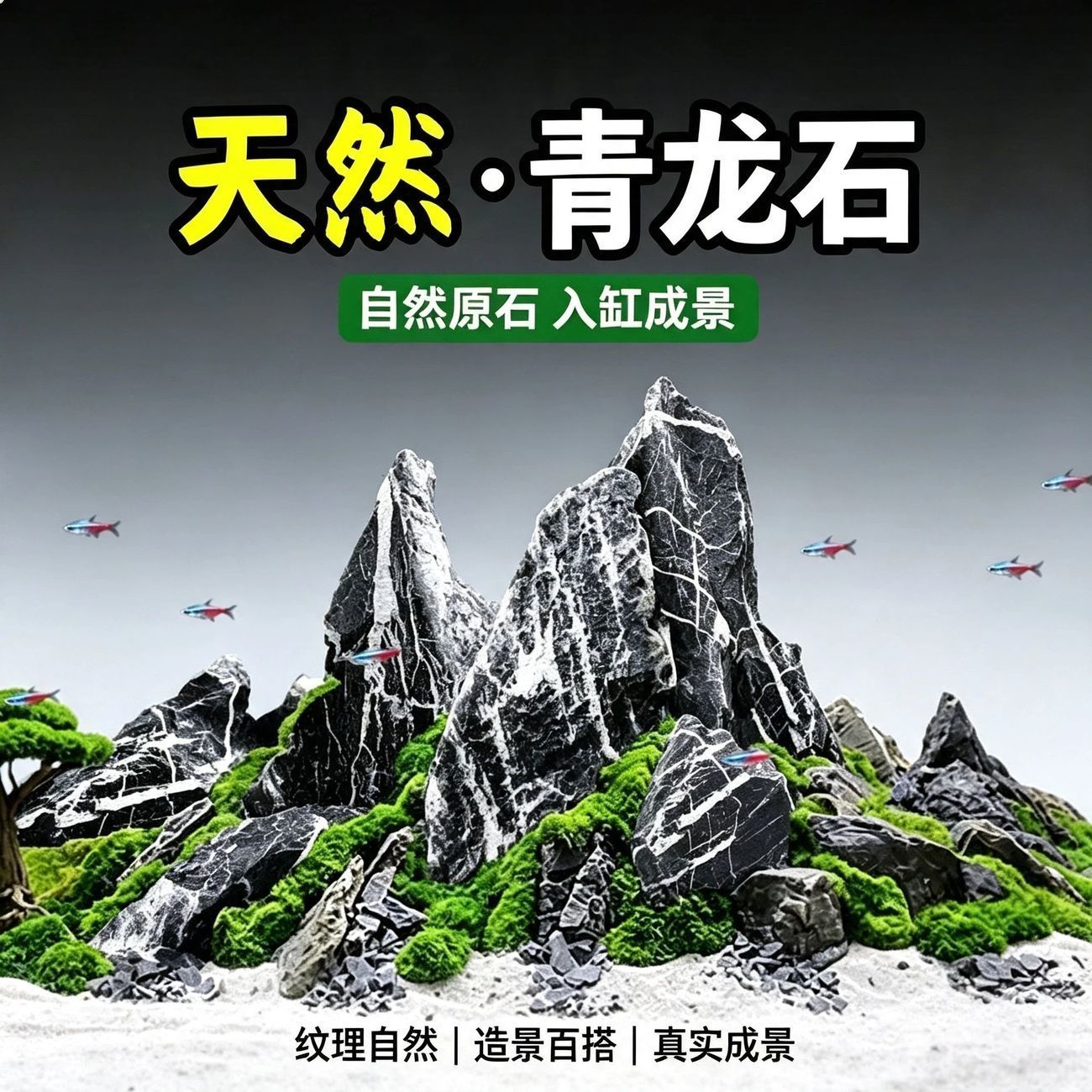鱼缸造景青龙天然精品闪电酸洗大小假山盆景草缸景观装饰水族摆件