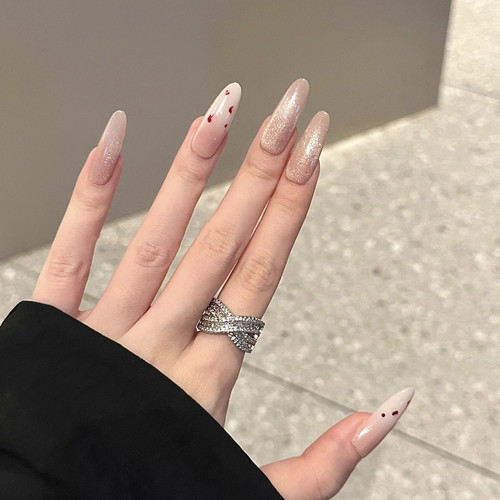 【花小豹】2025新款中长款纯手工穿戴甲纯欲猫眼豹纹粉色渐变美甲