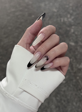 【酷甲】2025新款手工穿戴甲中长款黑白美甲黑色法式鳄鱼纹高级感