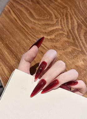 【烂番茄红】新年款红色手工穿戴甲中长款美甲纯色显白高级感纯欲
