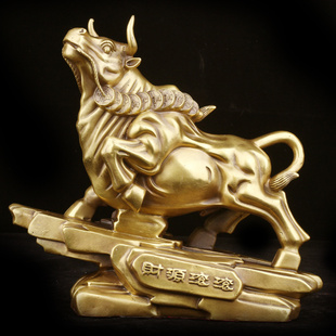 黄铜牛摆件 铜牛运势如虹工艺品家居玄关办公室华尔街牛气冲天