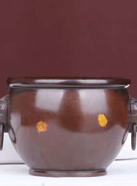 黄铜缸狮头缸纯铜故宫缸摆件烟灰缸聚宝盆缸金蟾故宫狮首缸家居