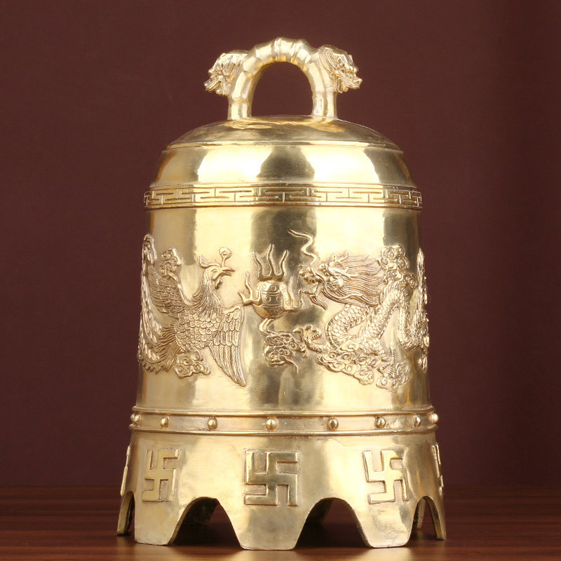 纯黄铜龙凤铜钟风铃佛钟屋檐平安铜铃铛摆件法器挂件寺庙八宝铜钟